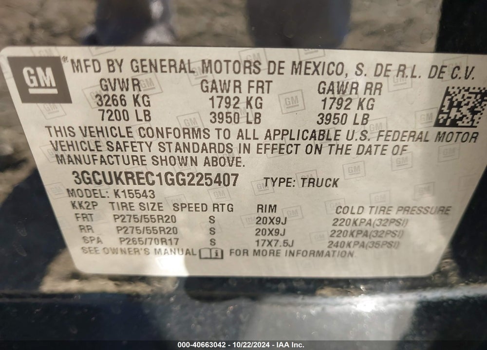 2016 CHEVROLET SILVERADO 1500 1LT VIN: 3GCUKREC1GG225407
