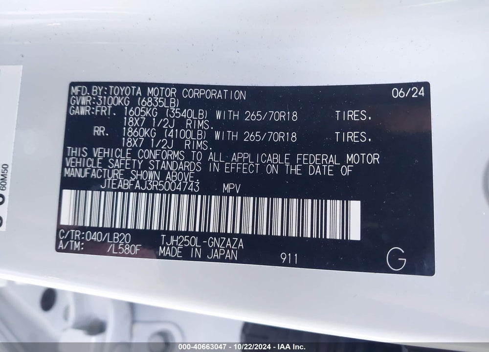 2024 TOYOTA LAND CRUISER VIN: JTEABFAJ3R5004743