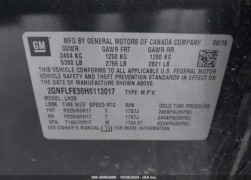 2017 CHEVROLET EQUINOX LT VIN: 2GNFLFE38H6113017