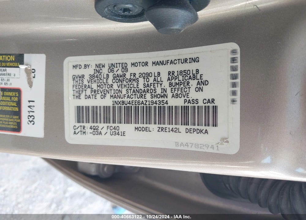 2010 TOYOTA COROLLA LE VIN: 1NXBU4EE6AZ194354