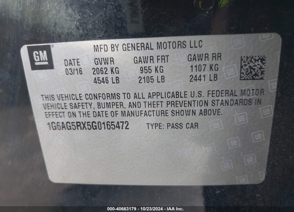 2016 CADILLAC ATS STANDARD VIN: 1G6AG5RX5G0165472