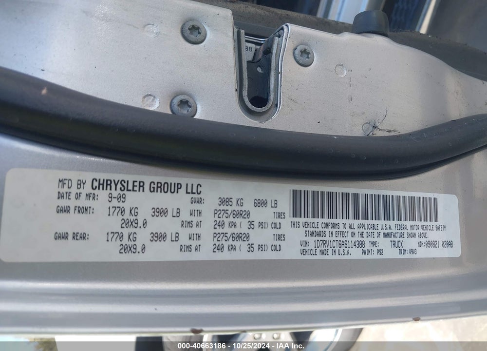 2010 DODGE RAM 1500 SLT/SPORT/TRX VIN: 1D7RV1CT6AS114388