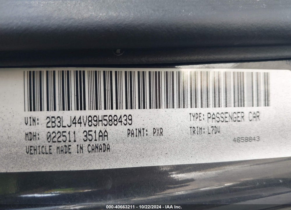2009 DODGE CHALLENGER VIN: 2B3LJ44V89H588439