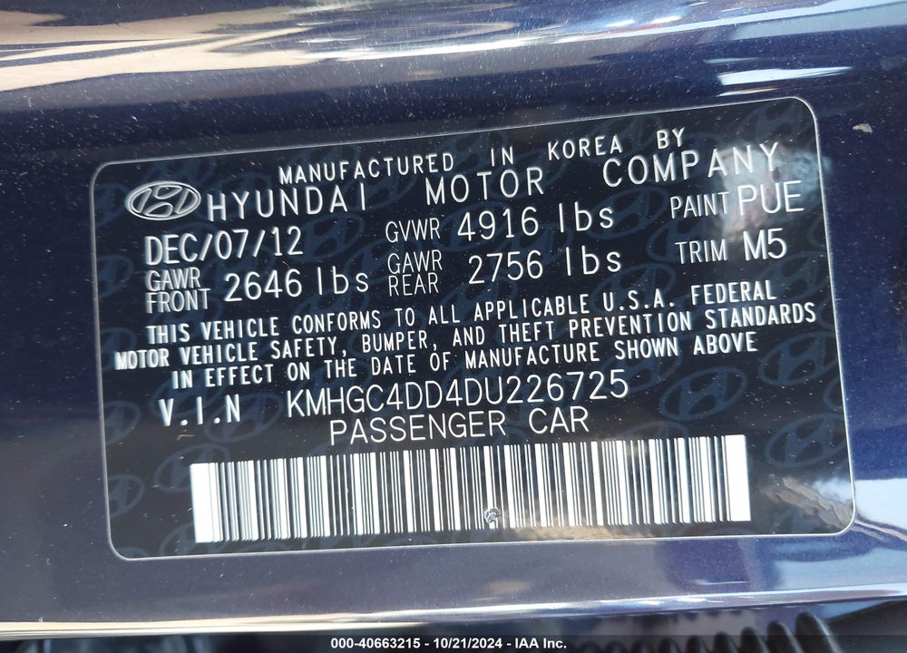 2013 HYUNDAI GENESIS 3.8 VIN: KMHGC4DD4DU226725