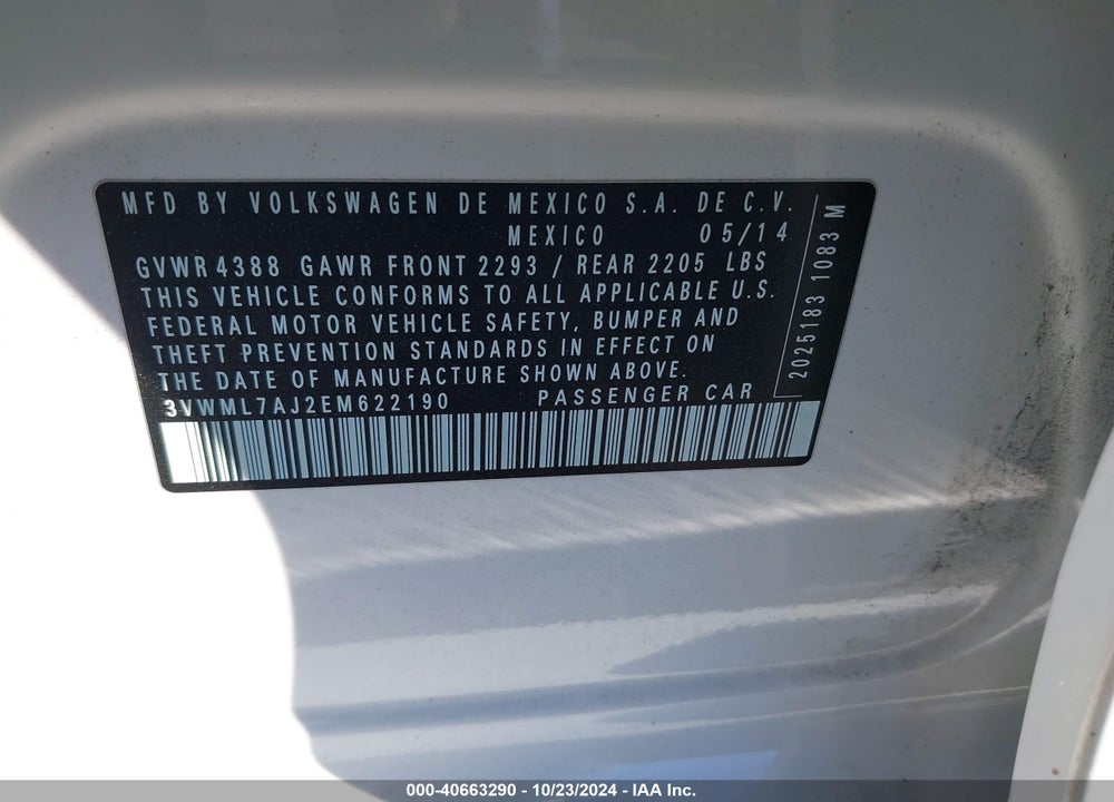 2014 VOLKSWAGEN JETTA SPORTWAGEN 2.0L TDI VIN: 3VWML7AJ2EM622190