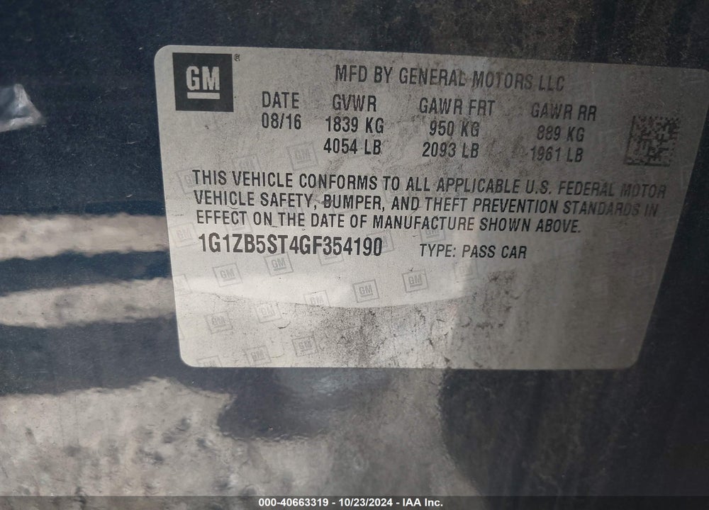 2016 CHEVROLET MALIBU LS VIN: 1G1ZB5ST4GF354190