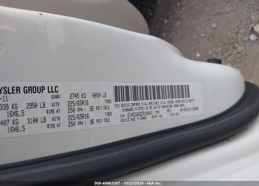 2012 RAM CARGO C/V VIN: 2C4RDGAG8CR148441