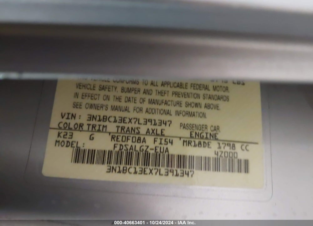 2007 NISSAN VERSA 1.8SL VIN: 3N1BC13EX7L391347