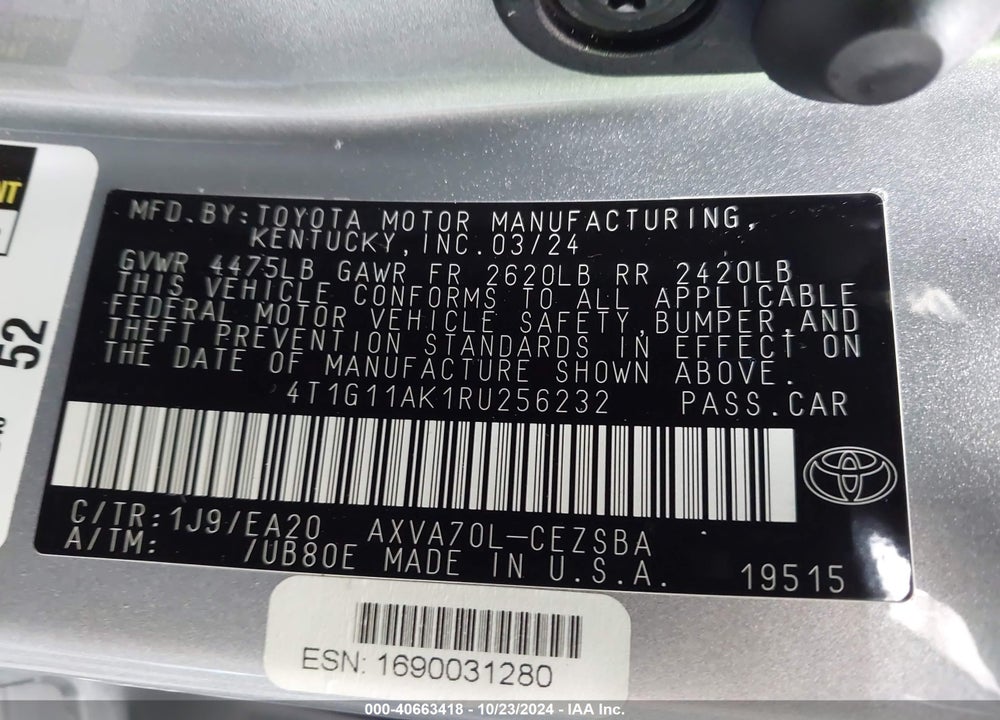 2024 TOYOTA CAMRY SE VIN: 4T1G11AK1RU256232
