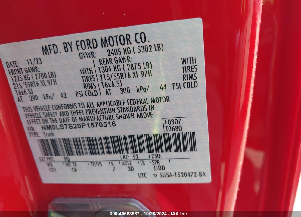 2023 FORD TRANSIT CONNECT XL CARGO VAN VIN: NM0LS7S20P1570516