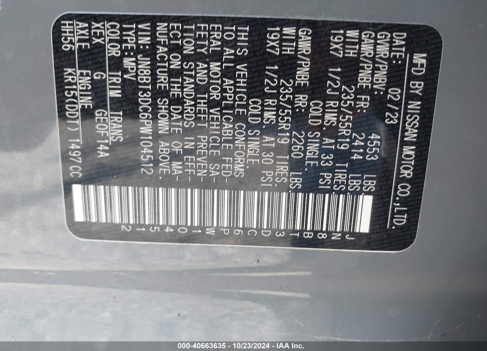 2023 NISSAN ROGUE PLATINUM FWD VIN: JN8BT3DC6PW104512