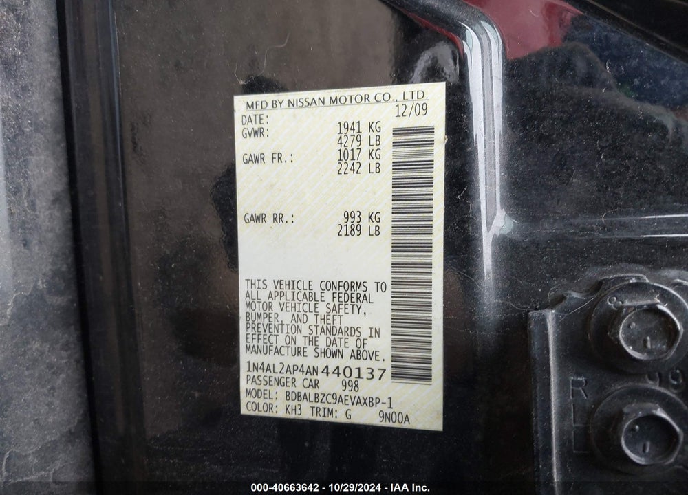 2010 NISSAN ALTIMA 2.5 S VIN: 1N4AL2AP4AN440137