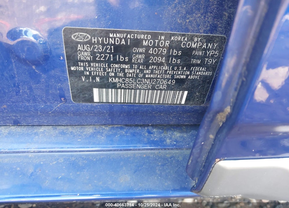 2022 HYUNDAI IONIQ HYBRID SEL VIN: KMHC85LC3NU270649