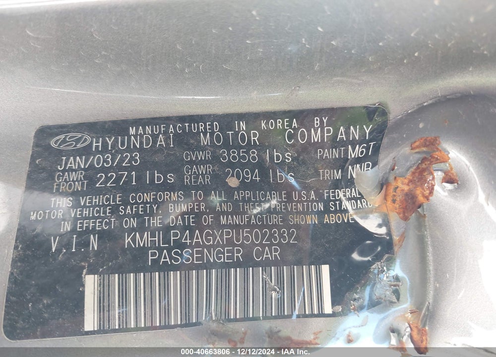 2023 HYUNDAI ELANTRA LIMITED VIN: KMHLP4AGXPU502332