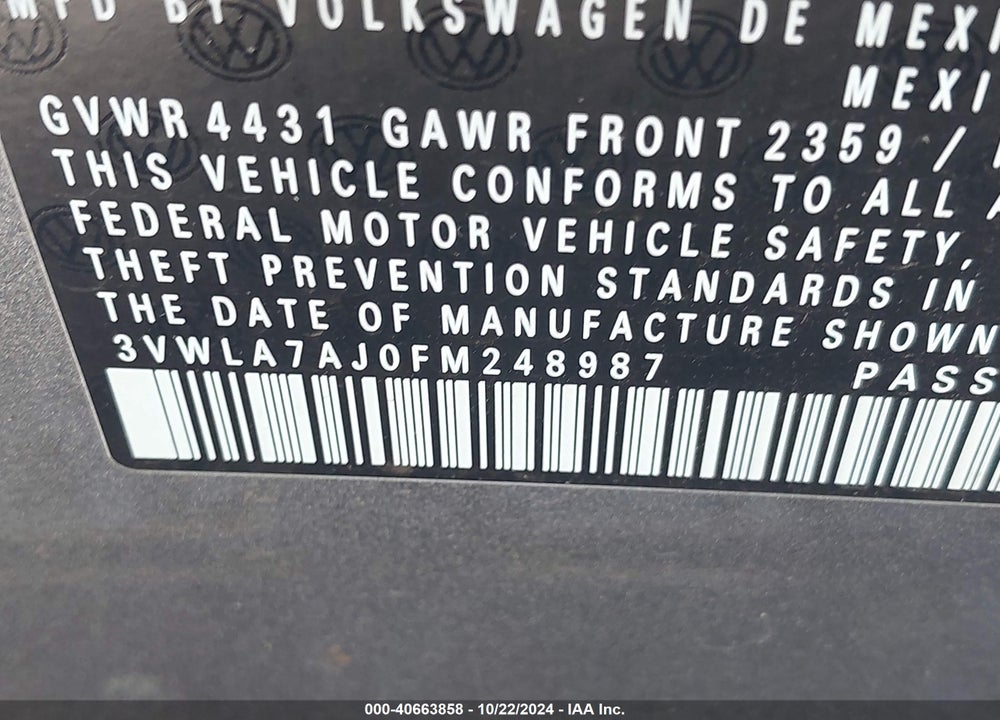 2015 VOLKSWAGEN JETTA 2.0L TDI SEL VIN: 3VWLA7AJ0FM248987