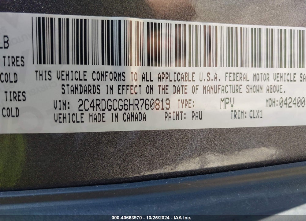 2017 DODGE GRAND CARAVAN SXT VIN: 2C4RDGCG6HR760819