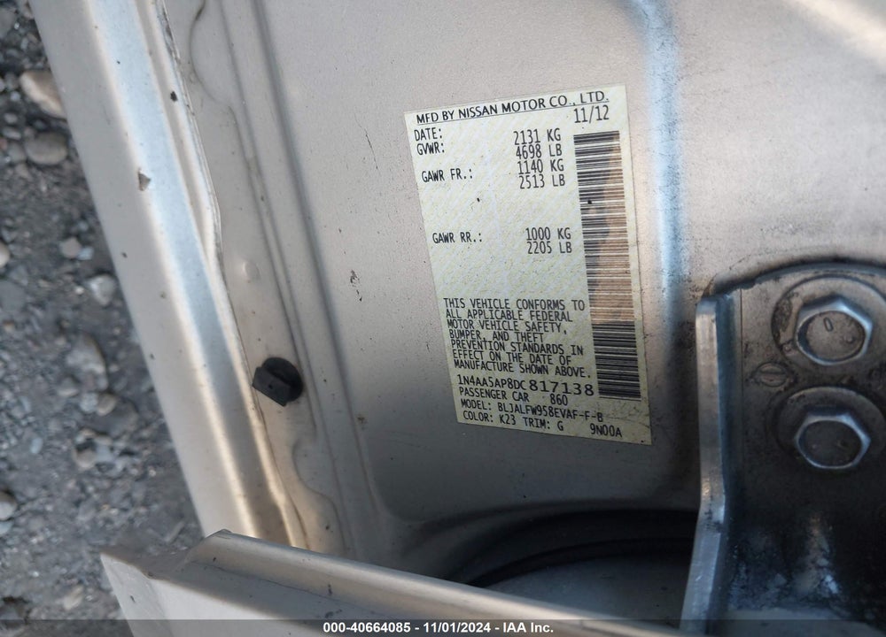 2013 NISSAN MAXIMA 3.5 SV VIN: 1N4AA5AP8DC817138