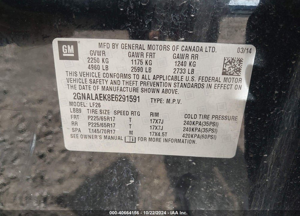 2014 CHEVROLET EQUINOX LS VIN: 2GNALAEK8E6291591