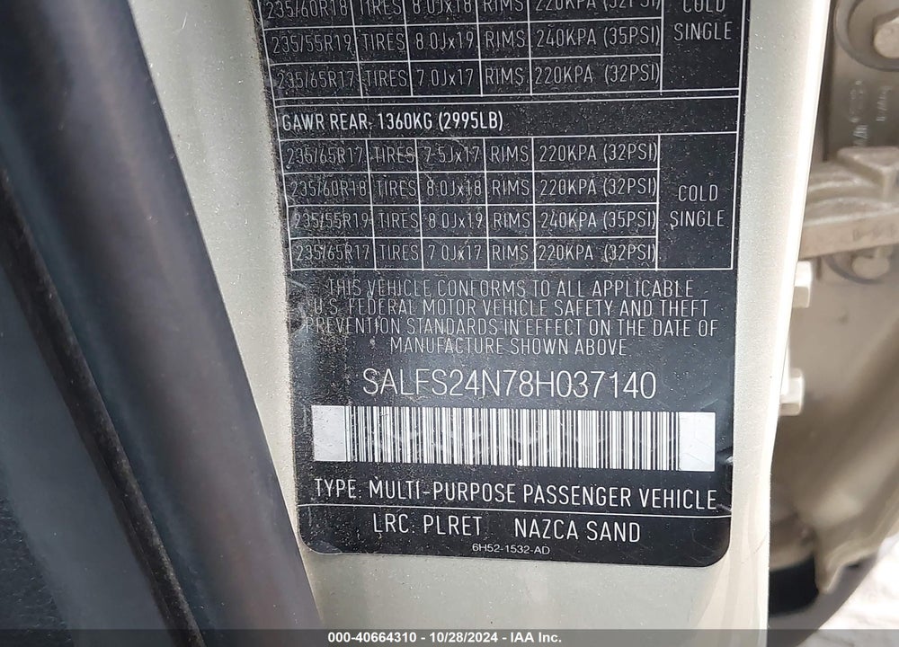 2008 LAND ROVER LR2 SE VIN: SALFS24N78H037140
