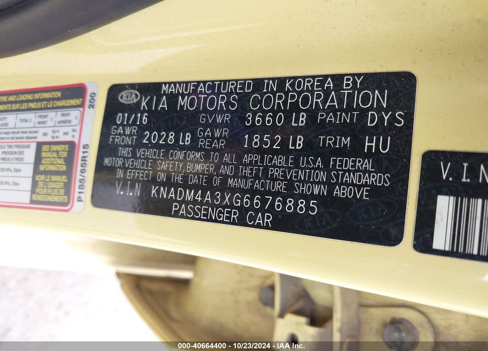 2016 KIA RIO LX VIN: KNADM4A3XG6676885