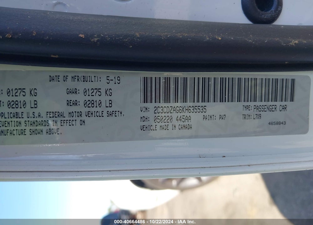 2019 DODGE CHALLENGER SXT VIN: 2C3CDZAG6KH635535