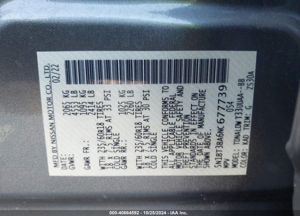 2022 NISSAN ROGUE SV FWD VIN: 5N1BT3BA6NC677739