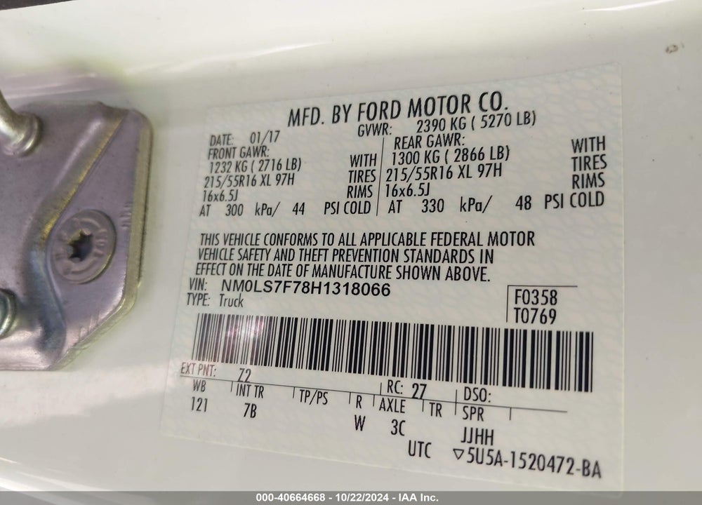 2017 FORD TRANSIT CONNECT XLT VIN: NM0LS7F78H1318066