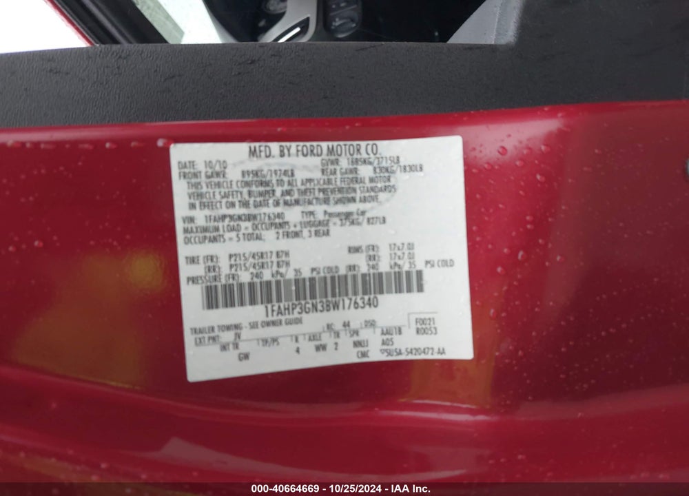 2011 FORD FOCUS SES VIN: 1FAHP3GN3BW176340