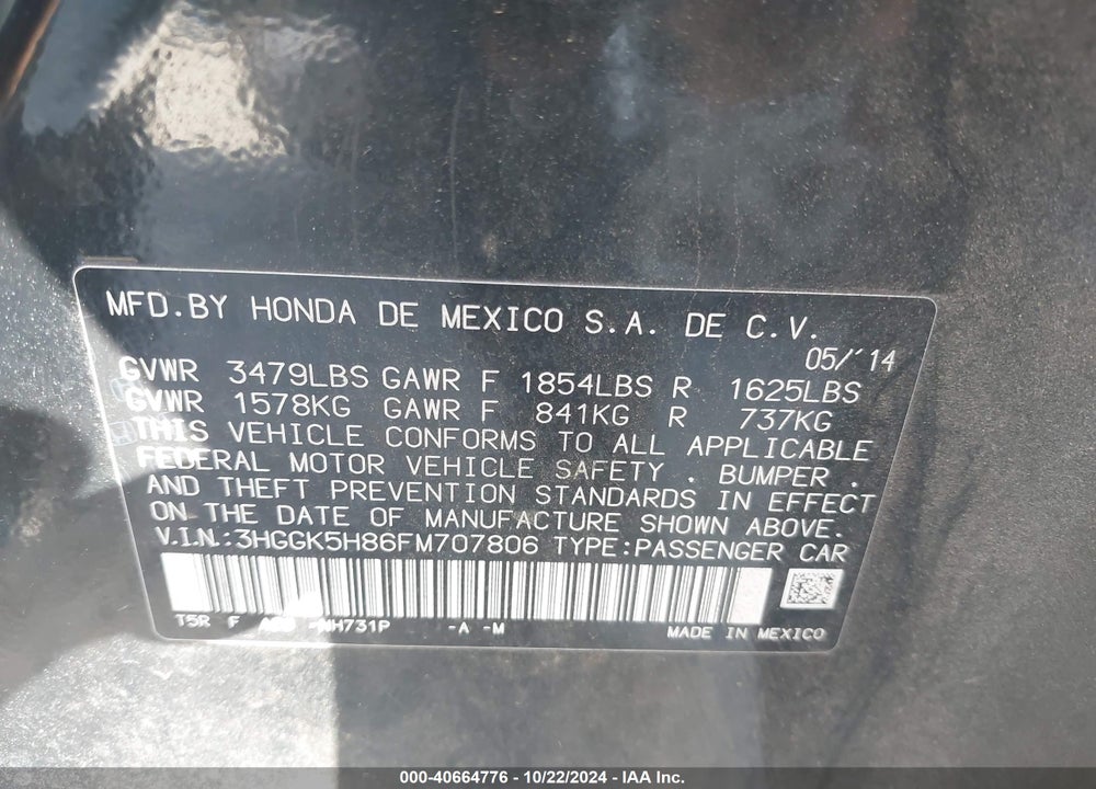 2015 HONDA FIT EX/EX-L VIN: 3HGGK5H86FM707806