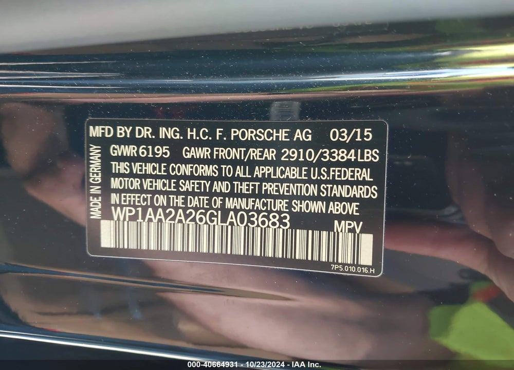 2016 PORSCHE CAYENNE VIN: WP1AA2A26GLA03683