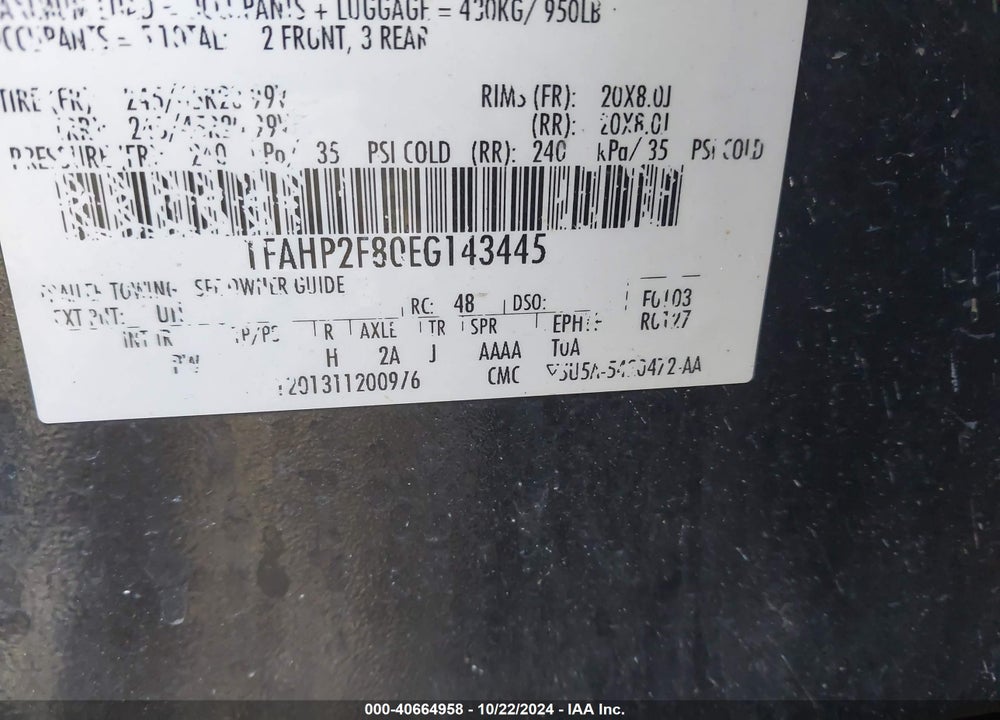 2014 FORD TAURUS VIN: 1FAHP2F80EG143445