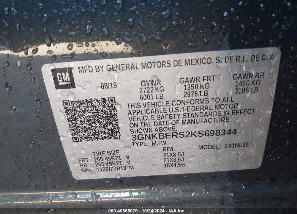 2019 CHEVROLET BLAZER RS VIN: 3GNKBERS2KS698344