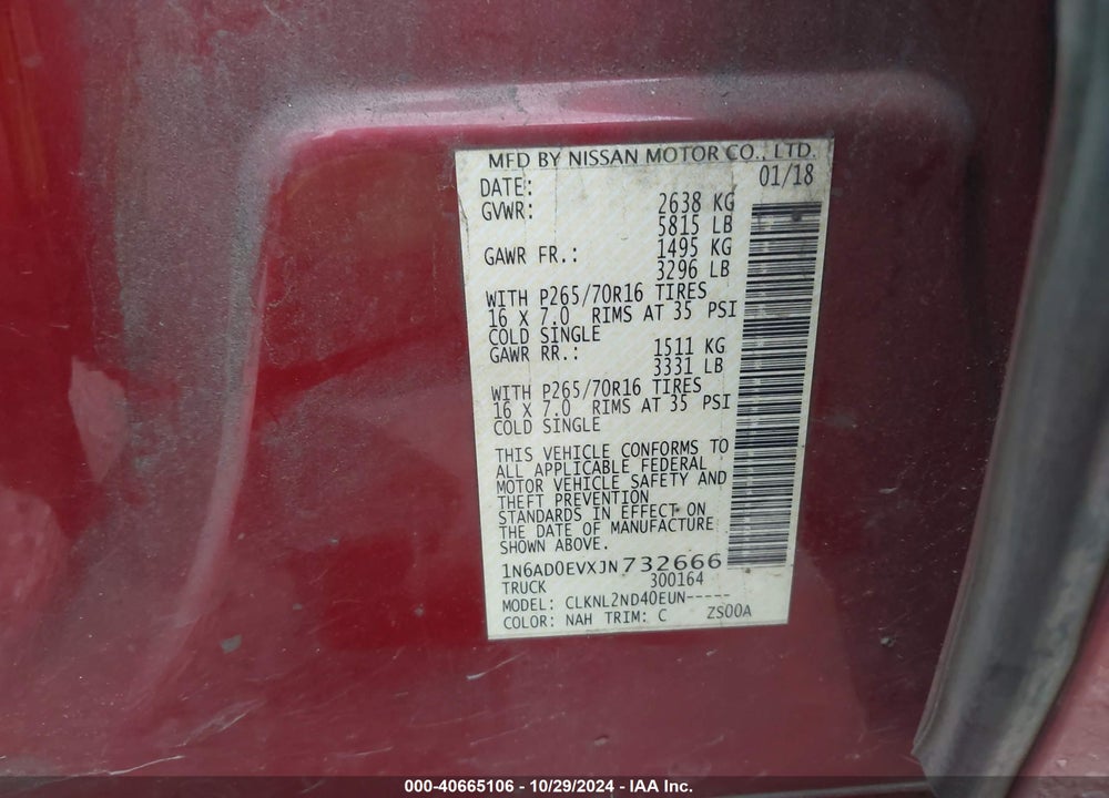 2018 NISSAN FRONTIER SV VIN: 1N6AD0EVXJN732666