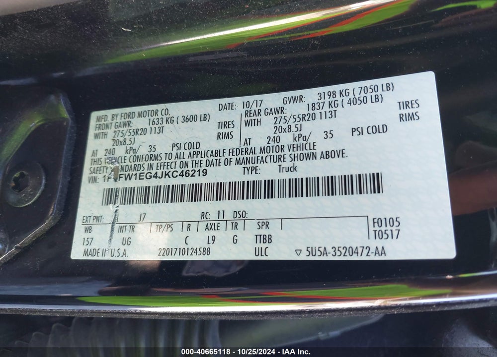 2018 FORD F-150 XLT VIN: 1FTFW1EG4JKC46219