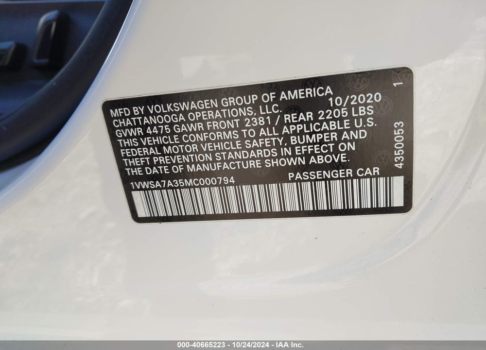 2021 VOLKSWAGEN PASSAT 2.0T SE VIN: 1VWSA7A35MC000794