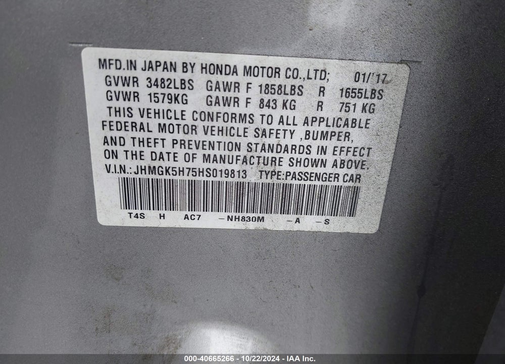 2017 HONDA FIT EX VIN: JHMGK5H75HS019813
