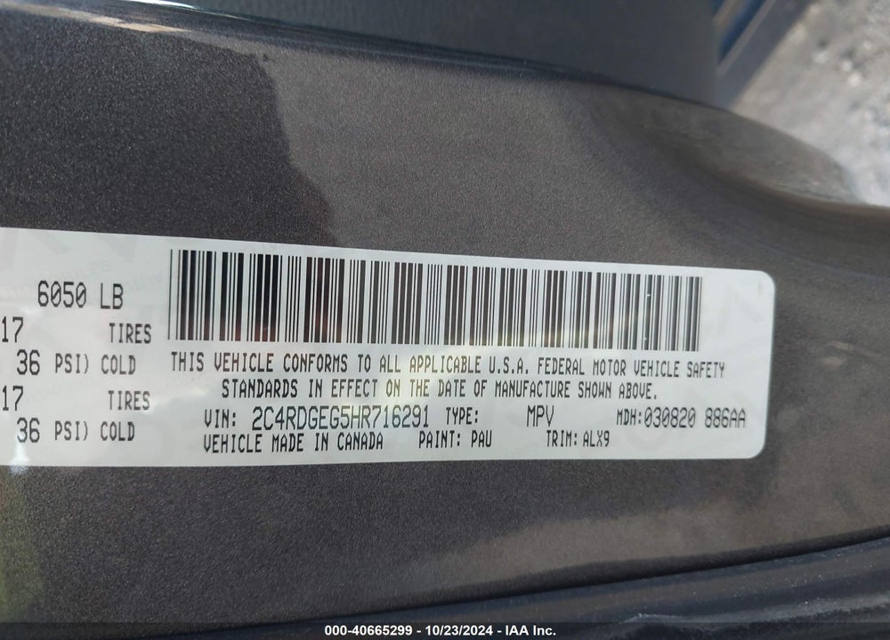 2017 DODGE GRAND CARAVAN GT VIN: 2C4RDGEG5HR716291