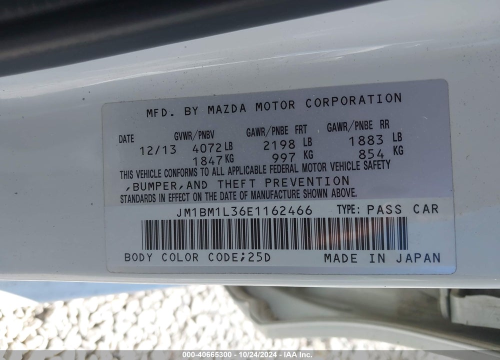 2014 MAZDA 3 S TOURING VIN: JM1BM1L36E1162466
