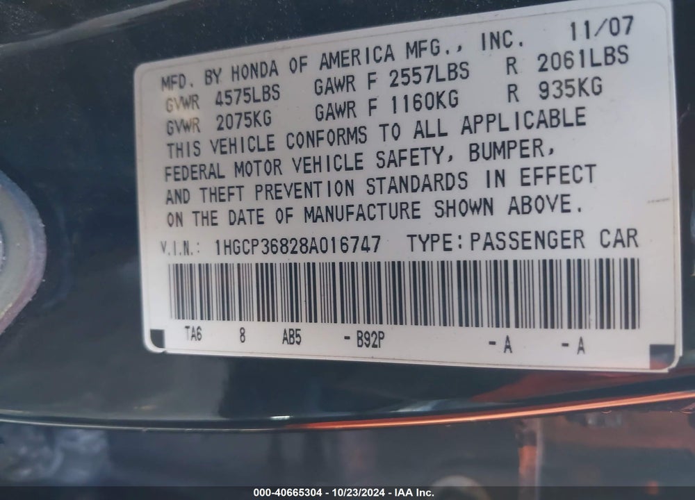 2008 HONDA ACCORD 3.5 EX-L VIN: 1HGCP36828A016747