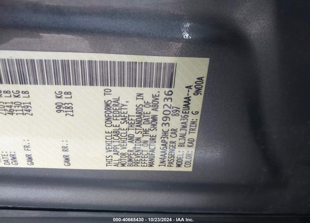 2017 NISSAN MAXIMA 3.5 SV VIN: 1N4AA6AP3HC390236