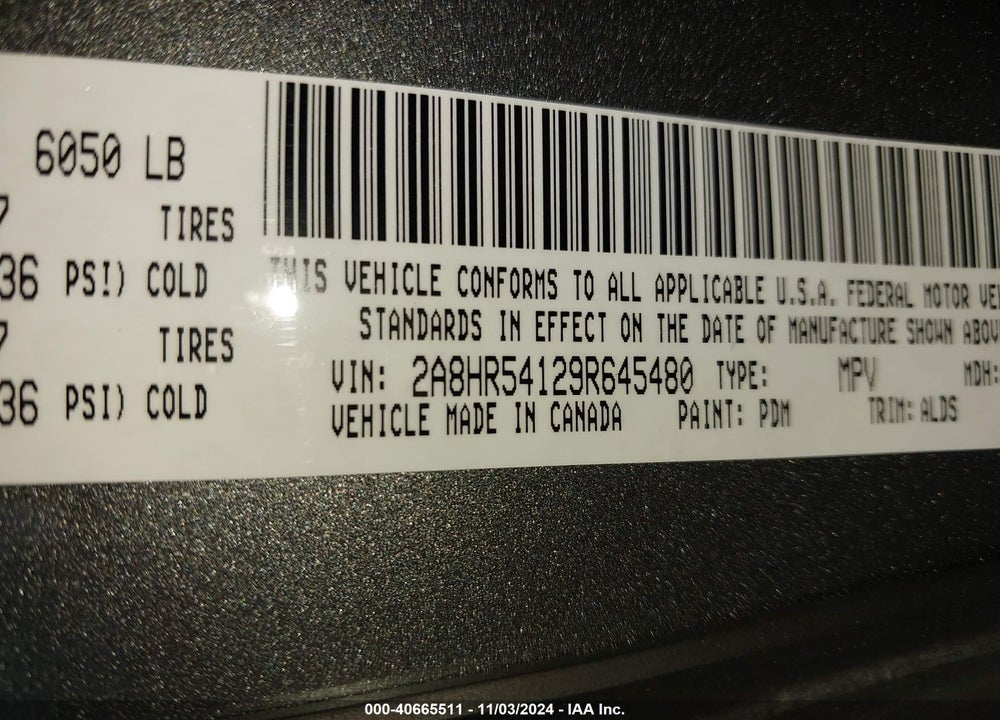 2009 CHRYSLER TOWN & COUNTRY TOURING VIN: 2A8HR54129R645480
