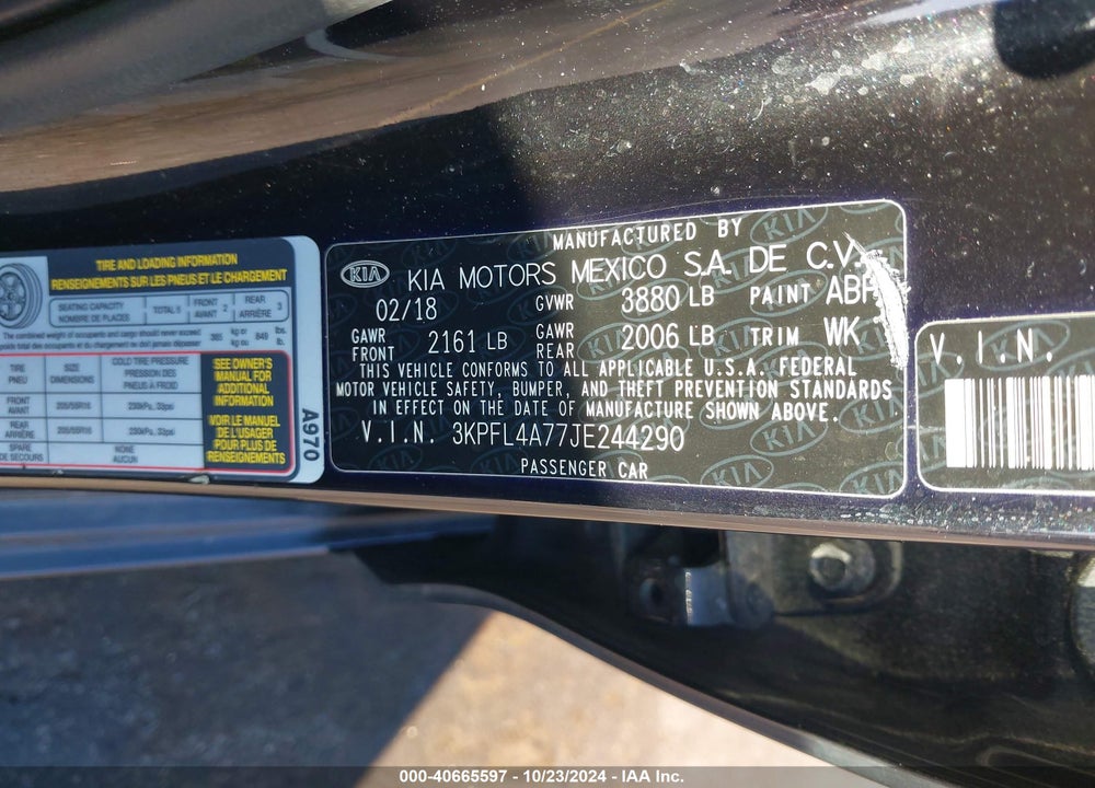 2018 KIA FORTE LX VIN: 3KPFL4A77JE244290
