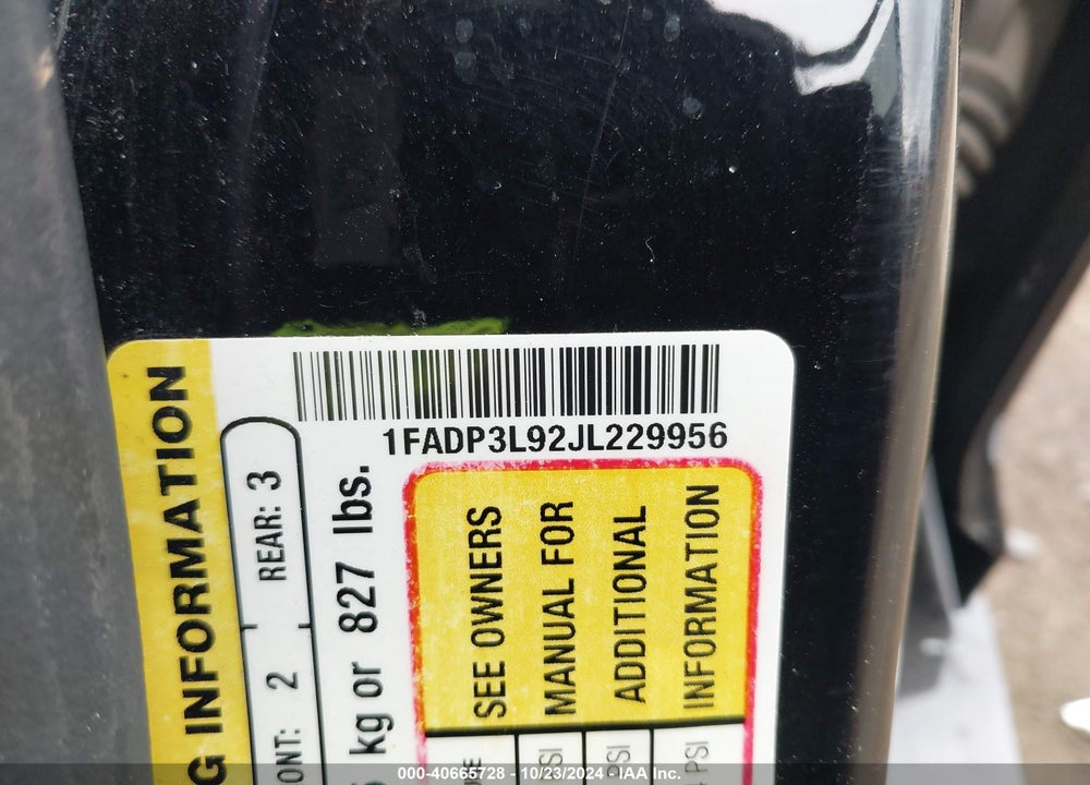2018 FORD FOCUS VIN: 1FADP3L92JL229956