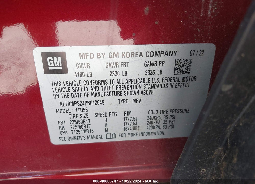 2023 CHEVROLET TRAILBLAZER FWD LT VIN: KL79MPS24PB012649
