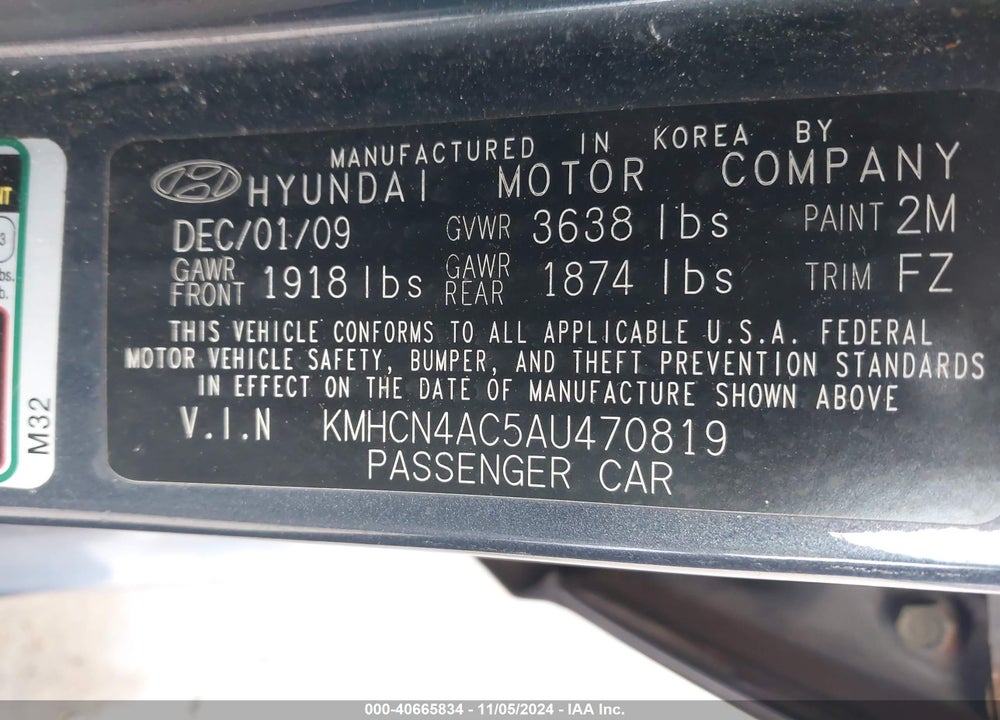 2010 HYUNDAI ACCENT GLS VIN: KMHCN4AC5AU470819