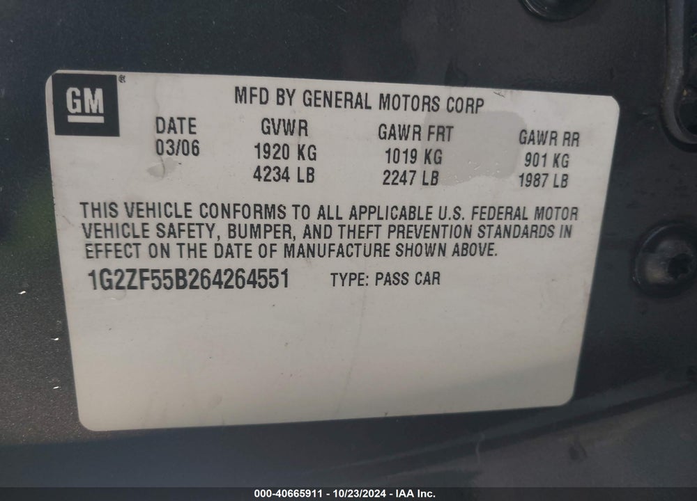 2006 PONTIAC G6 VIN: 1G2ZF55B264264551