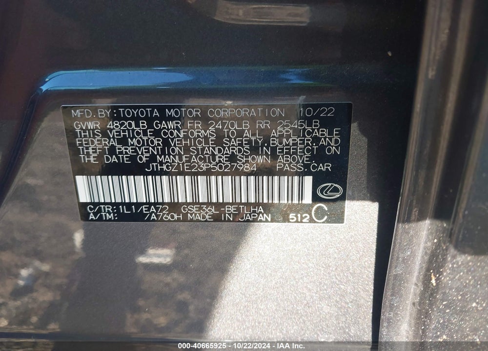 2023 LEXUS IS 350 F-SPORT VIN: JTHGZ1E23P5027984