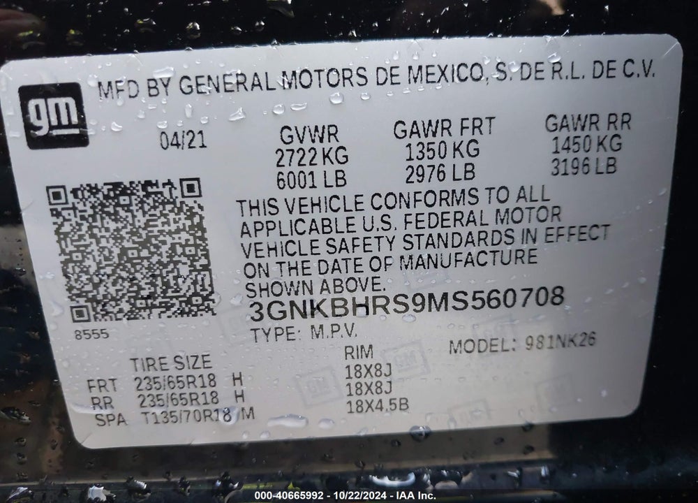 2021 CHEVROLET BLAZER AWD 2LT VIN: 3GNKBHRS9MS560708