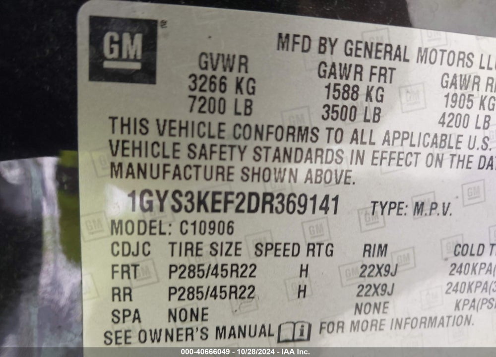 2013 CADILLAC ESCALADE ESV PLATINUM EDITION VIN: 1GYS3KEF2DR369141