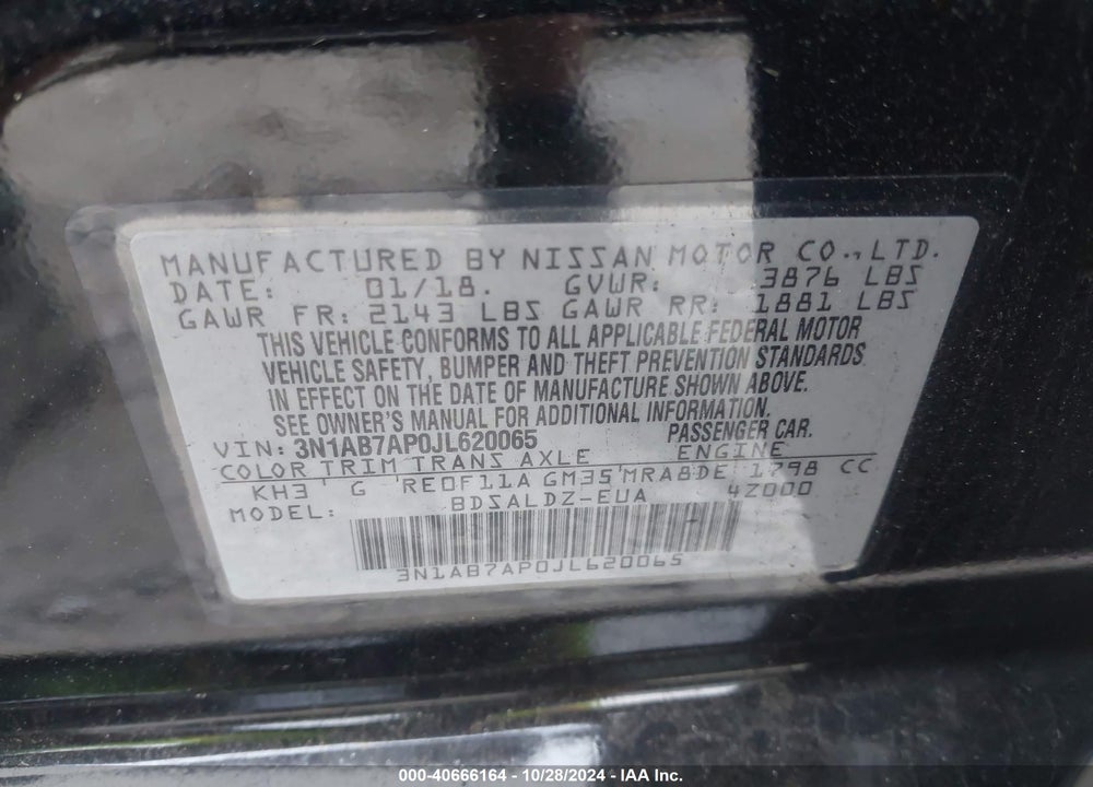 2018 NISSAN SENTRA SV VIN: 3N1AB7AP0JL620065